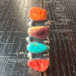 Navajo Donovan Skeets Turquoise & Spiny Multi stone Sterling Silver Ring